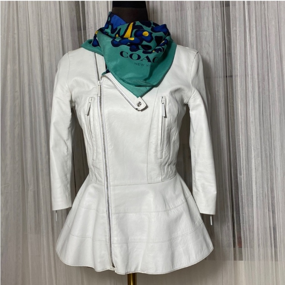 Catherine Malandrino peplum 100% white leather jacket